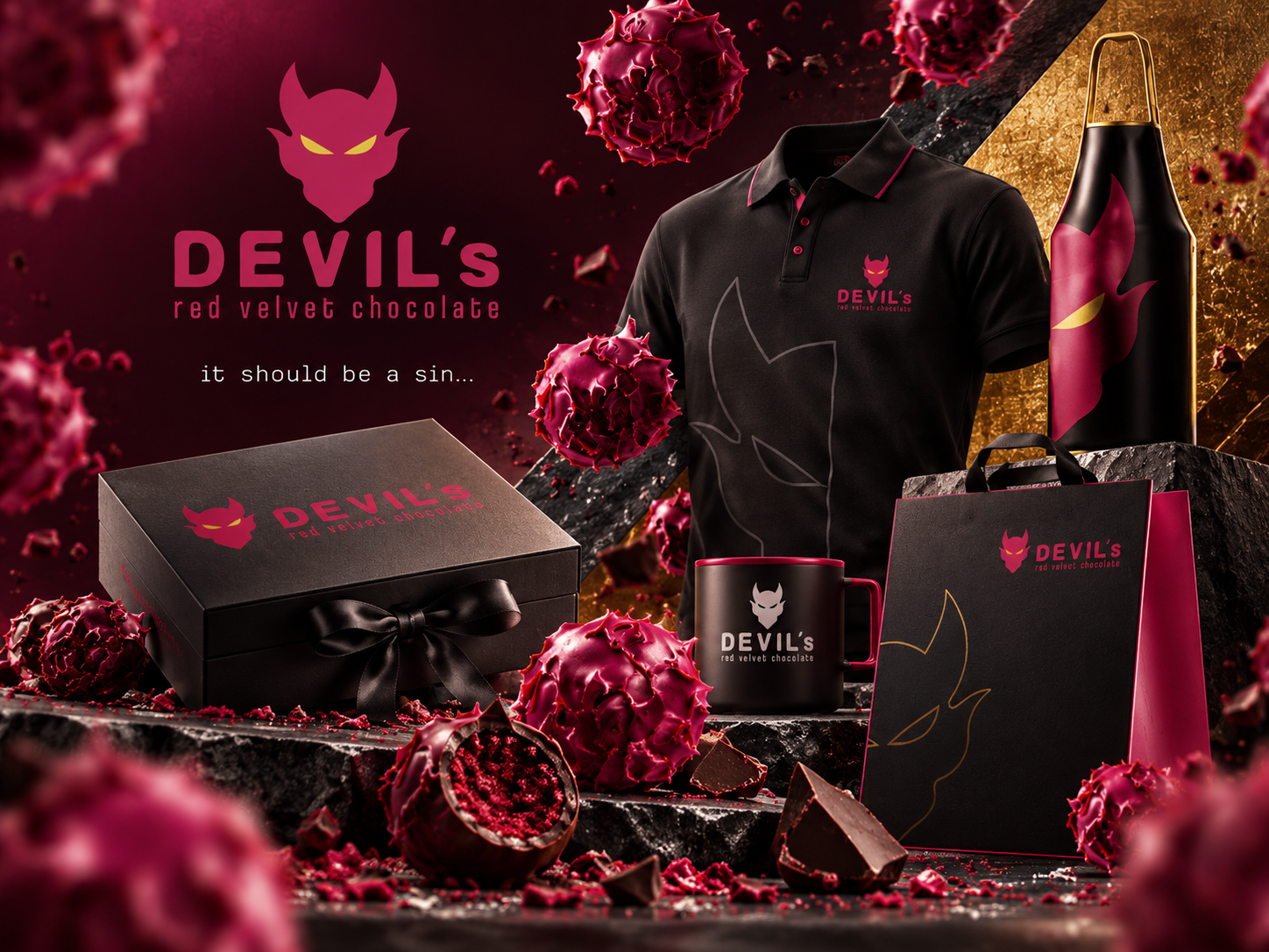 DEVIL’s Red Velvet Chocolate — identidade visual, embalagens e materiais de marca